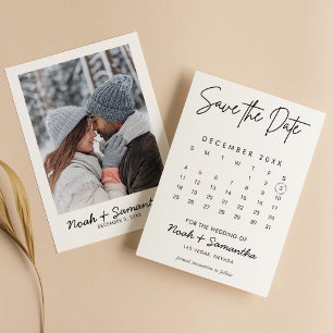 Modern Elegant Fotokalender Vit Bröllop Enkel Spara Datumet