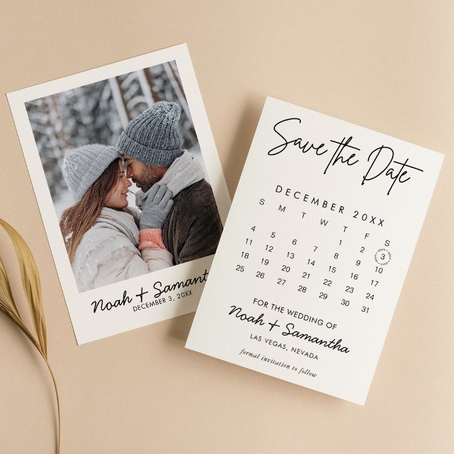 Modern Elegant Fotokalender Vit Bröllop Enkel Spara Datumet (Skapare uppladdad)
