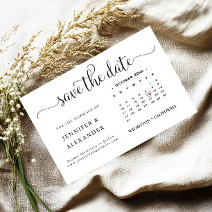 Modern Elegant Fotokalender Vit Bröllop Spara Datumet