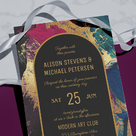 Modern elegant fotosvart guld arch bröllop inbjudningar