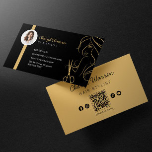 Modern Elegant Frisör Foto Svart QR-kod Visitkort