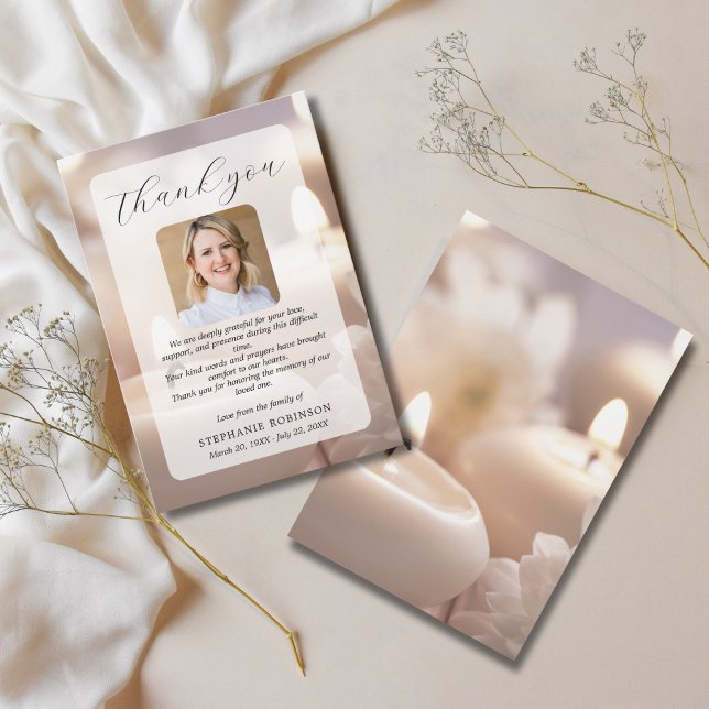 Modern Elegant Funeral Sympathy Memorial Photo Tack Kort (Skapare uppladdad)