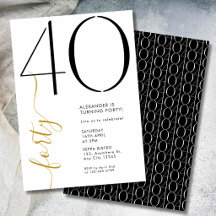 Modern Elegant Fyrtio Svart Vitt 40-årsdag