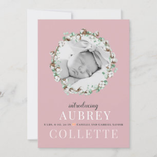 Modern Elegant Girl Rosa Birth Notice