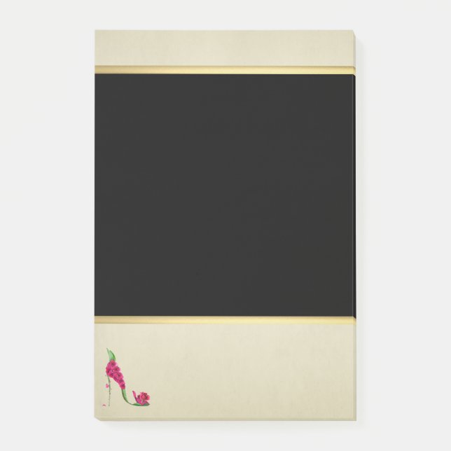 Modern Elegant Girly, Black, Cream, Flower Heel Post-it Block (Framsida)