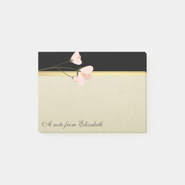 Modern Elegant Girly, Black, Cream, Flower Post-it Block (Framsida)