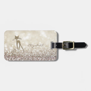 Modern Elegant Girly, Glitter, Bokeh, Katt Bagagebricka