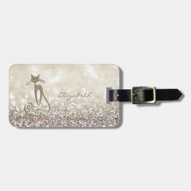 Modern Elegant Girly, Glitter, Bokeh, Katt Bagagebricka (Horisontell Framsida)