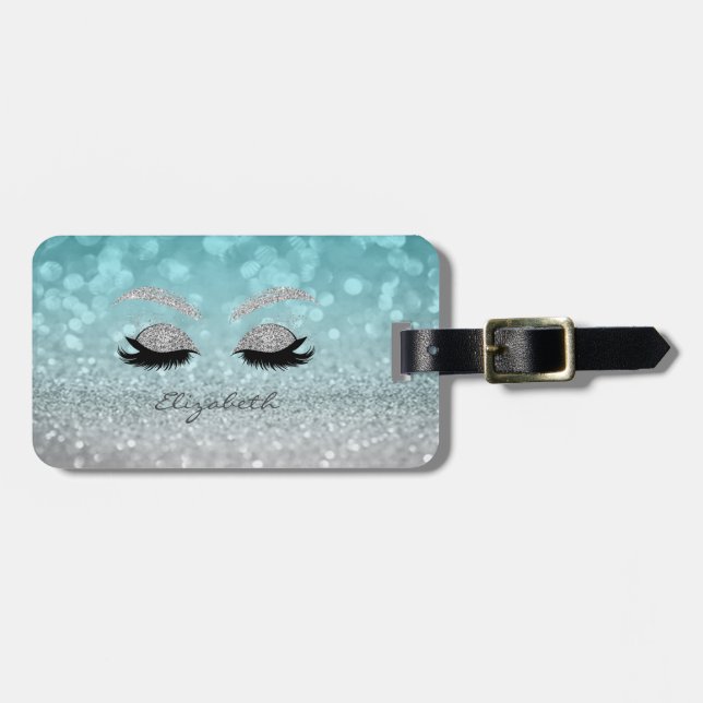 Modern Elegant Girly, Glittery Bokeh, Faux Lash Bagagebricka (Horisontell Framsida)
