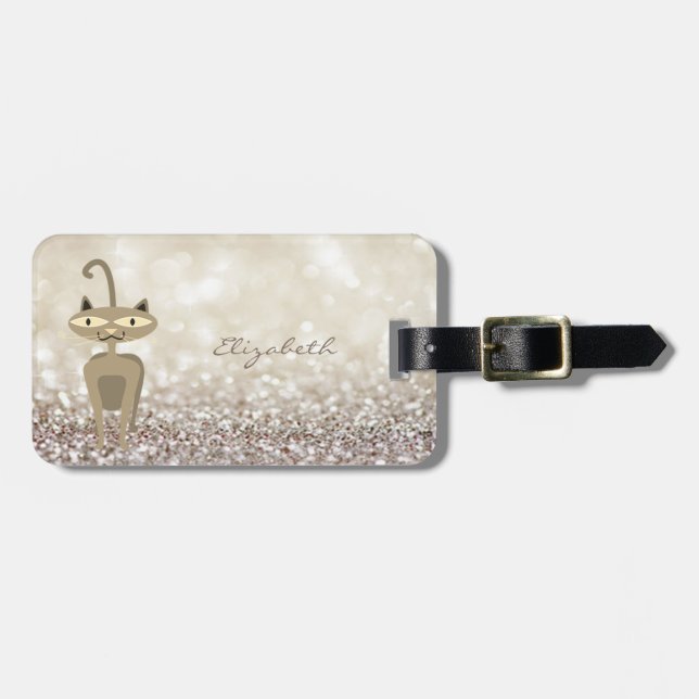 Modern Elegant Girly,Glittery,Bokeh, Whimsical Cat Bagagebricka (Horisontell Framsida)