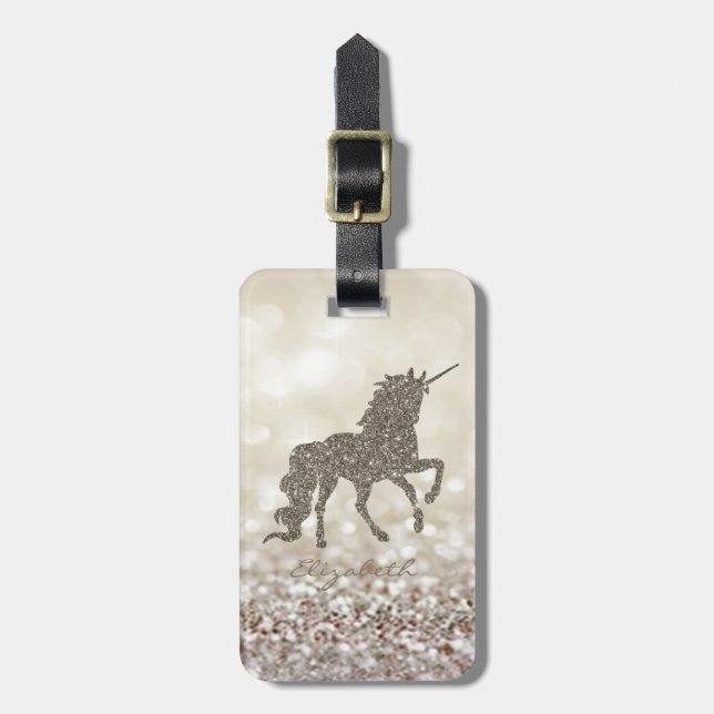 Modern Elegant Girly, Guld Glitter Unicorn Bagagebricka (Vertikal Framsida)
