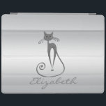 Modern Elegant Girly, katt iPad Skydd<br><div class="desc">En modern,  giftig och söt utformning av katten på silver-bakgrunden. Unik gåva till Trendanista och mode älskare. En tjej skulle ha den här snyggten i kärlek</div>