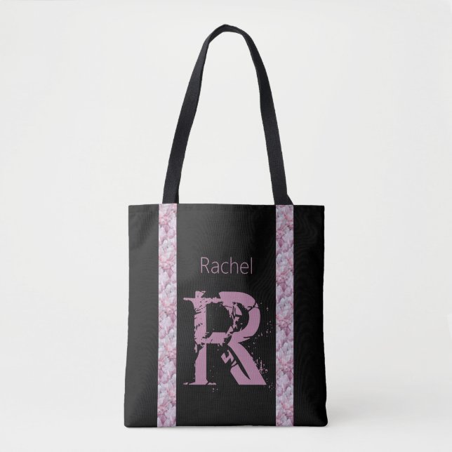 Modern Elegant Girly Preppy Black Rosa Monogram Tygkasse (Framsida)