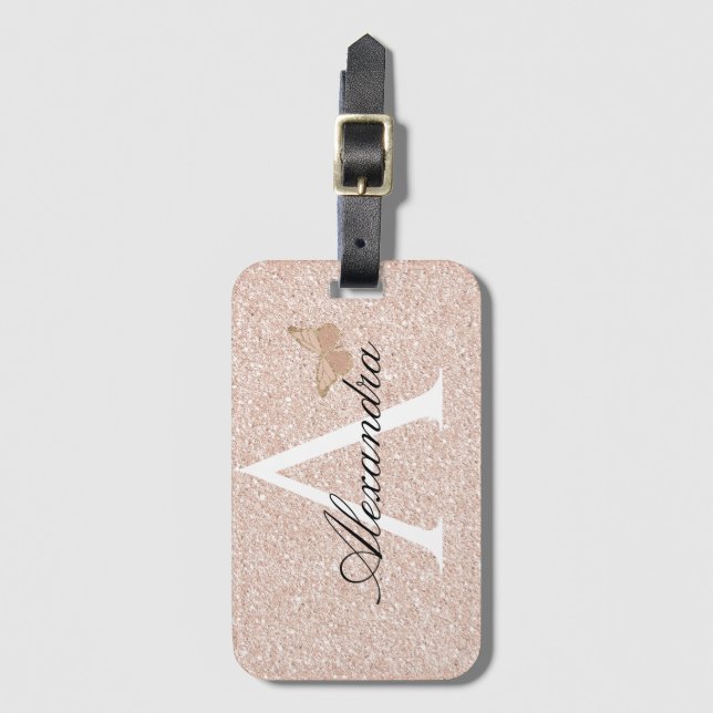 Modern Elegant Girly  rosa Travel Monogram Bagagebricka (Framsida vertikal)