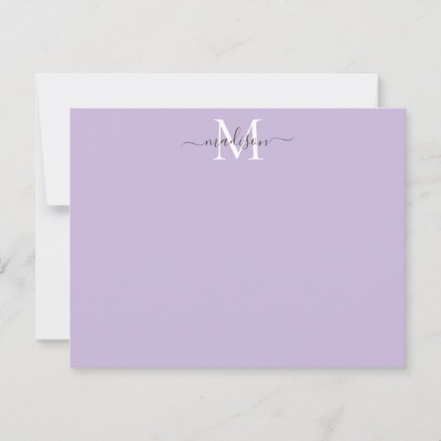 Modern Elegant Girly Script Monogram Lila Violet Anteckningskort (Framsida)