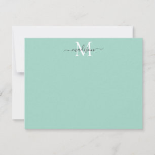 Modern Elegant Girly Script Monogram Mint-Grönt Anteckningskort