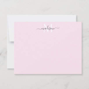 Modern Elegant Girly Script Monogram Rosa Anteckningskort
