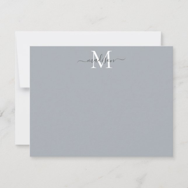 Modern Elegant Girly Script Monogram Silver Grått Anteckningskort (Framsida)