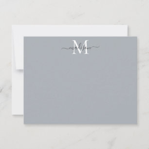 Modern Elegant Girly Script Monogram Silver Grått Anteckningskort