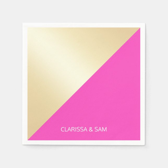 Modern elegant girly shock rosa & guld färg block pappersservett (Framsidan)