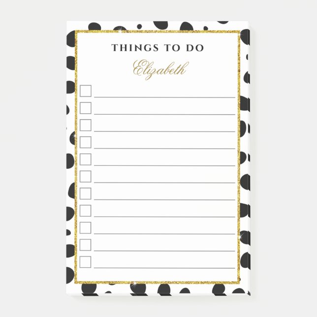 Modern Elegant Girly White Black Guld att göra-lis Post-it Block (Framsida)