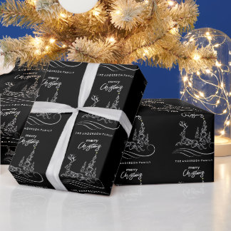 Modern Elegant Glad Jul Träd och Renar Presentpapper