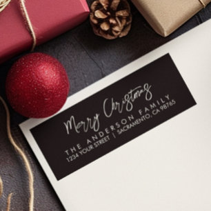 Modern Elegant Glad Jul Träd och Renar Returadress Etikett
