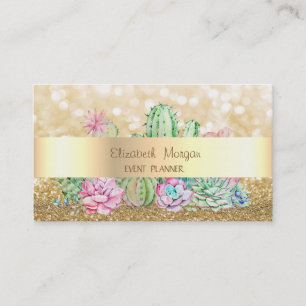 Modern Elegant Glitter, Bokeh, Kaktus Visitkort