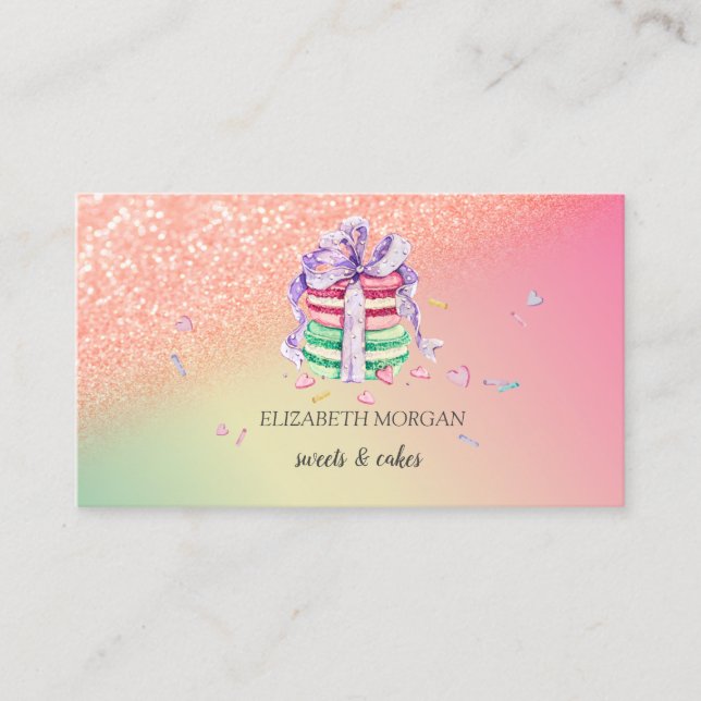 Modern Elegant Glitter bokeh Ombre Macarons Visitkort (Framsida)