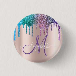 Modern Elegant Glitter Drips Rose Gold Monogram Knapp