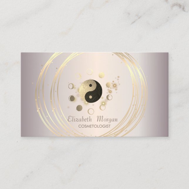 Modern Elegant Glitter Guld Cirklar Måne Ying Yang Visitkort (Framsida)