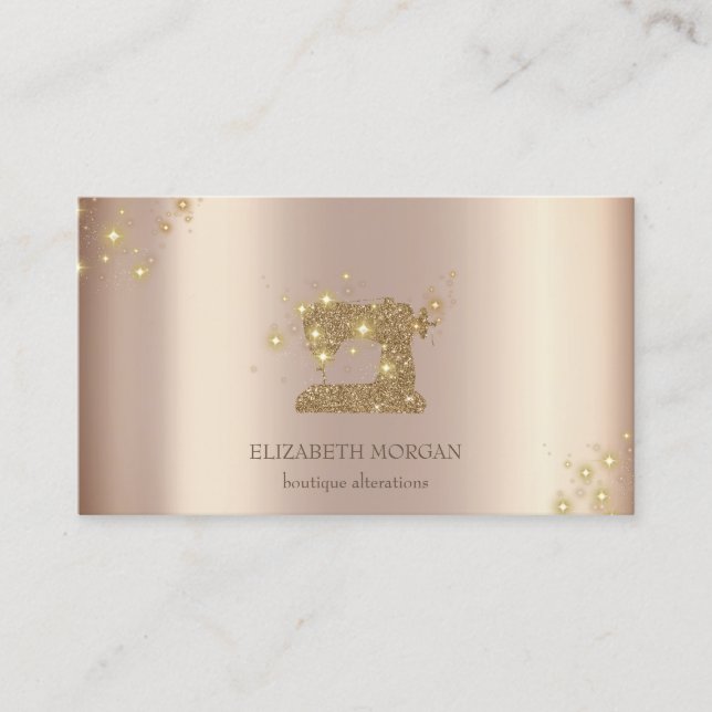 Modern Elegant Glitter Guld Glitter Symaskin Visitkort (Framsida)