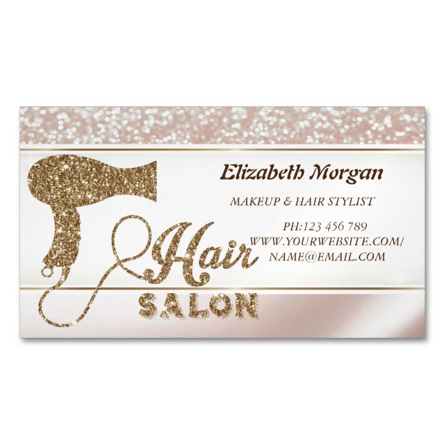 Modern Elegant Glitter Hårfön Magnetiska Visitkort (Framsida)