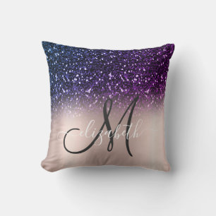 Modern Elegant Glitter Rosguld Monogram Kudde