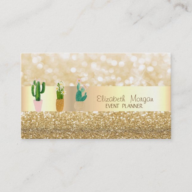Modern Elegant Glittery,Bokeh,Cactus Plants Visitkort (Framsida)