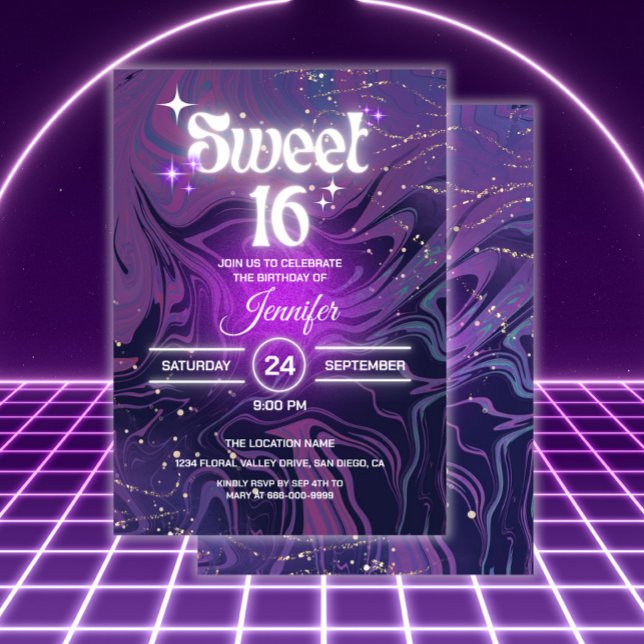 Modern Elegant-glöd 16 Födelsedagsfester Inbjudningar (Modern Sweet 16 Birthday Party Invitation)