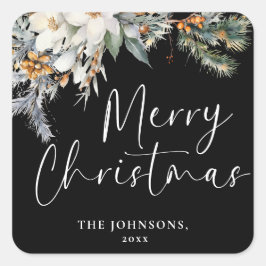 Modern Elegant God jul Anpassningsbar Botaniskt Fyrkantigt Klistermärke