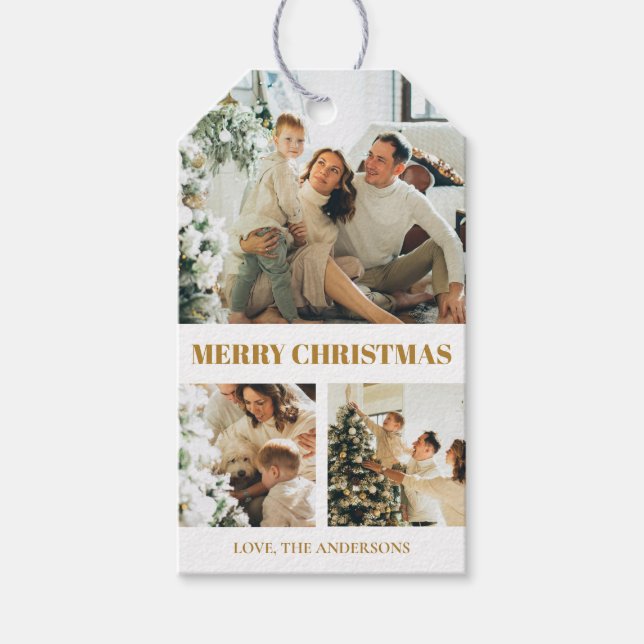 Modern Elegant God jul Family Photo Guld Presentetikett (Framsidan)