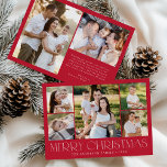 Modern Elegant God jul Red Photo Collage Julkort<br><div class="desc">Fira årstiden med God jul Red Photo Collage-Helgdag Modern Elegant. Den här snyggten har en 5-fotokollage på framsidan, med 4 fyrkantiga foton runt ett större bild i mitten. "God jul" visas vackert i trendigets vita bokstäver på en festive red bakgrund. Anpassa till din familj namn och år för personlig kontakt....</div>
