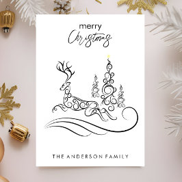 Modern Elegant God jul Träd och renar Julkort