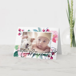 Modern Elegant Godföräldrar Frieri Blommigt 2 Phot Kort