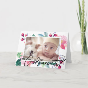 Modern Elegant Godföräldrar Frieri Blommigt 2 Phot Kort