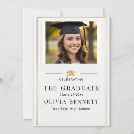 Modern Elegant Gold Border Photo Graduation Inbjudningar