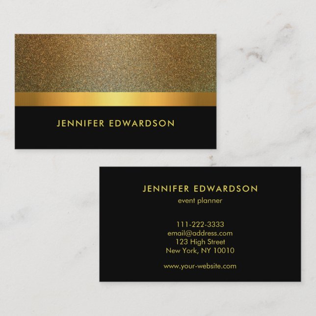 Modern Elegant gold glitter black professional Visitkort (Fram/baksida)