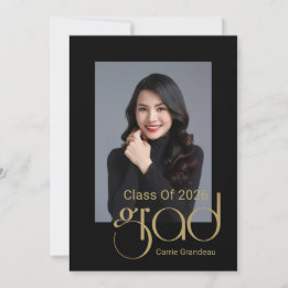 Modern Elegant Gold Script Photo Graduation Party Inbjudningar