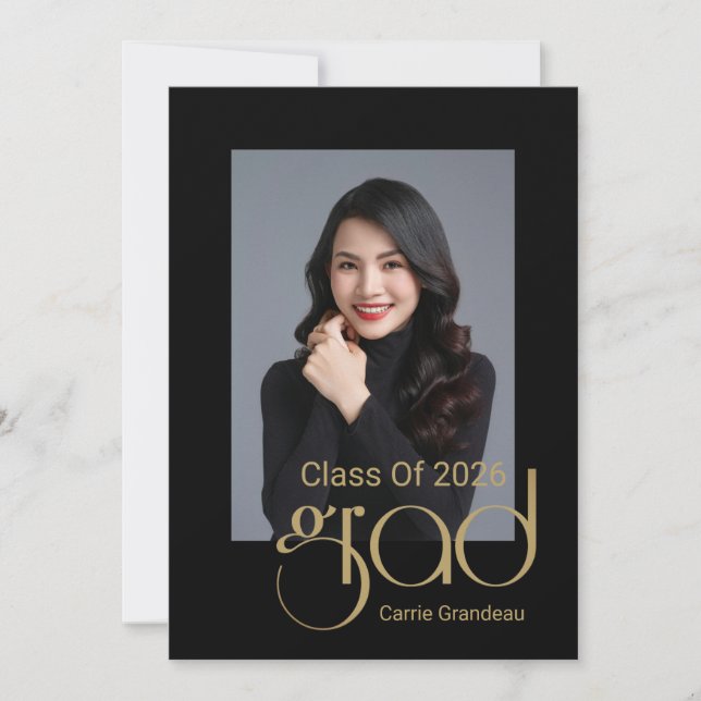 Modern Elegant Gold Script Photo Graduation Party Inbjudningar (Framsida)