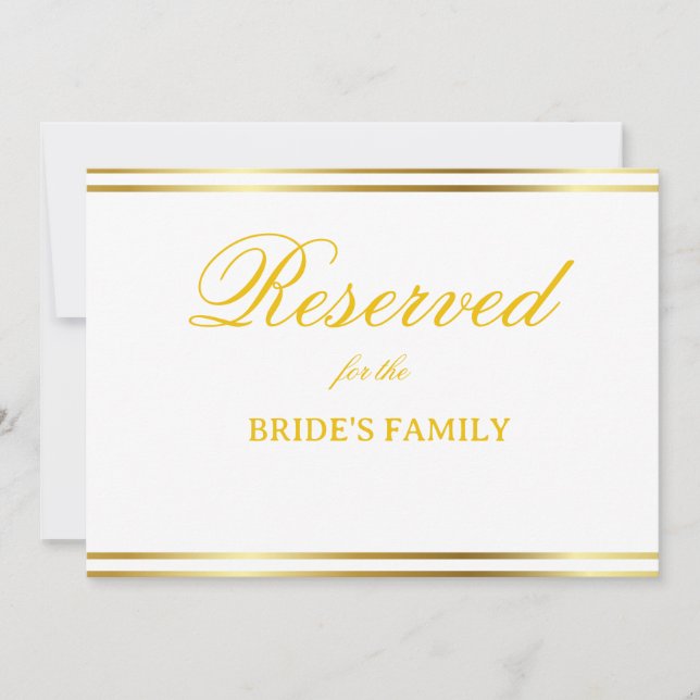 Modern Elegant Gold Script Wedding Reserved Sign (Framsida)