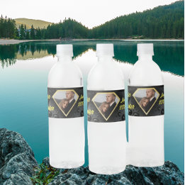 Modern Elegant Golden Diamond Personligt bröllp Vattenflaskor Etikett