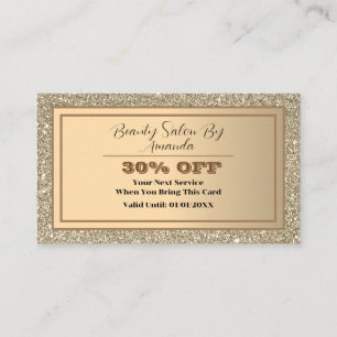 Modern Elegant Golden Foli Glitter Glamous Salon Rabattkort