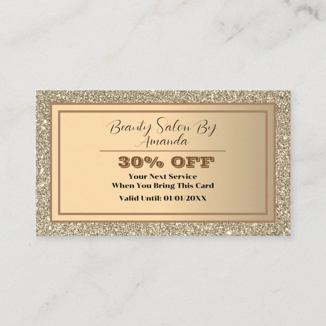 Modern Elegant Golden Foli Glitter Glamous Salon Rabattkort (Framsida)